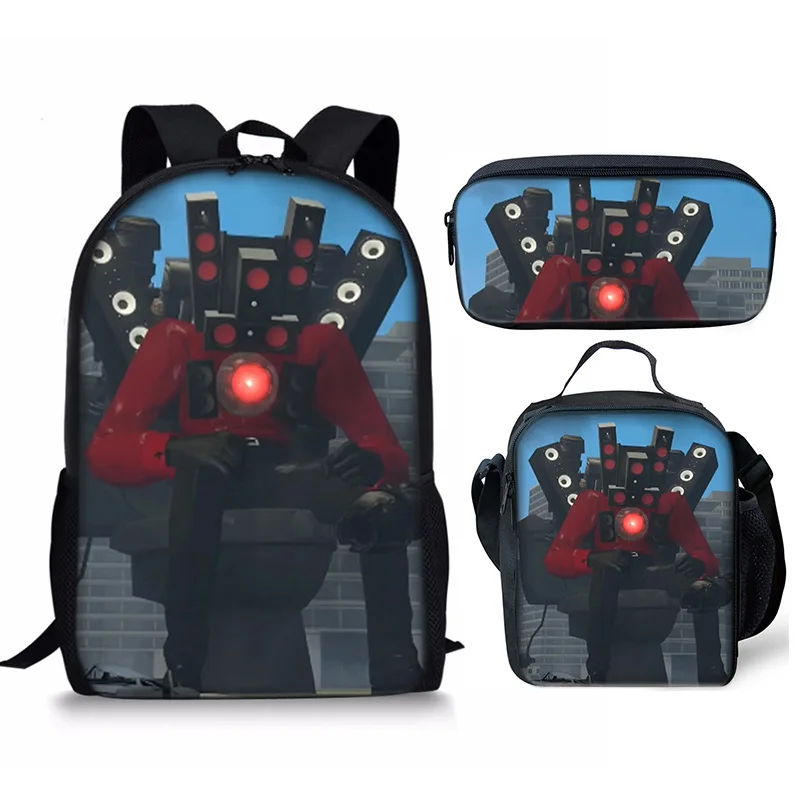 Youthful skibidi Toilet Man 3D Print 3pcs/Set Student Travel bags Laptop Daypack Backpack Crossbody Lunch Bag Pencil Case