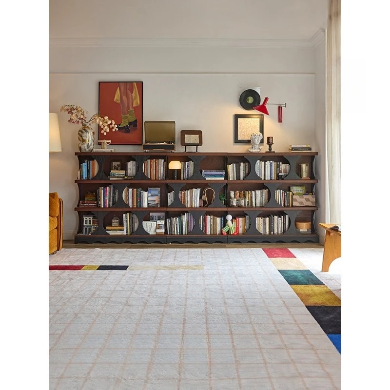 

French retro half-wall bookcase, low bookshelf module combination cabinet, living room side cabinet medieval