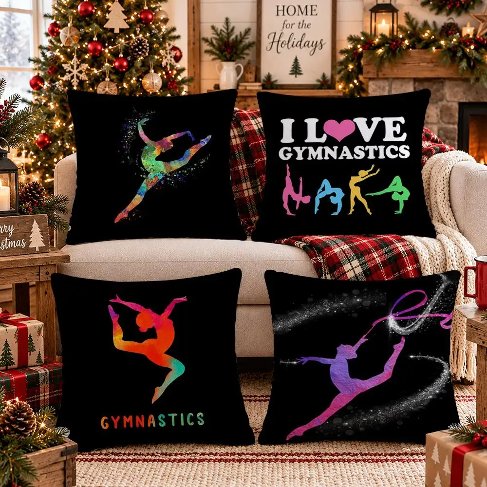 Watercolor Gymnastics Cushion Cover Soft Plush Sofa Cushion Cover Double-Sided Printed Decorative Pillow Case Warm Home Gift