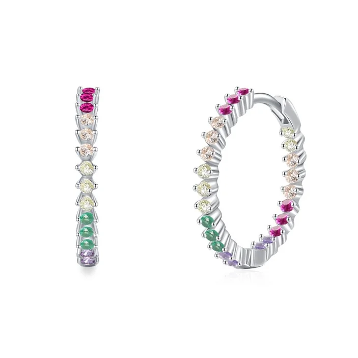 

Women Wedding Party S925 Sterling Silver Trendy Hoop Earrings with Color Zircon