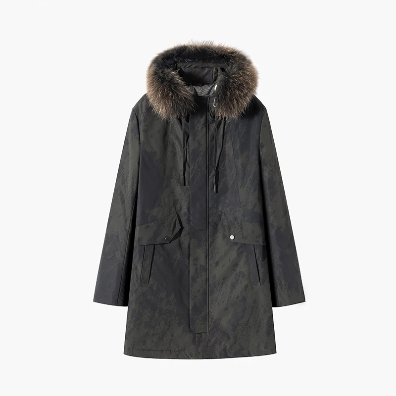 

Men's Casual Sle Du down Jaet Camouflage Pattern Mid-Length Coat with Fur Collar Versatile for All Seasons Youth Faion