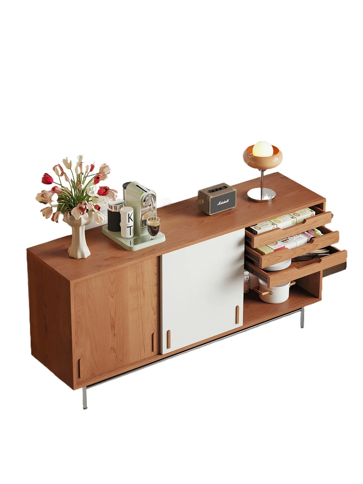 

Medieval style dining side cabinet Solid wood living room Home coffee machine Shelf Storage cabinet Integrated storage