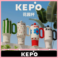 KEPO Big Mac Portable Water Cup 1200ml Customization Straw Insulated Cup Stainless Steel Inner Ceramics Liner Cup Outdoor Gifts