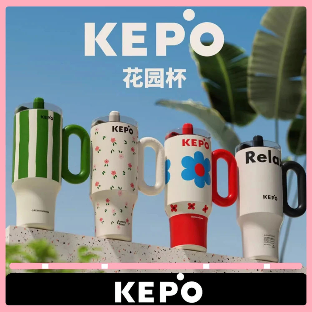 KEPO Big Mac Portable Water Cup 1200ml Customization Straw Insulated Cup Stainless Steel Inner Ceramics Liner Cup Outdoor Gifts