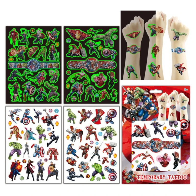 Подарочная коробка с изображением Мстителей, светящаяся татуировка, наклейка, детская светящаяся татуировка на руку, детская татуировка, наклейка, подарок на день рождения, награда, игрушка Подарочная коробка с изображением Мстителей, светящаяся татуировка, наклейка, детская светящаяся татуировка на руку, детская татуировка, наклейка, подарок на день рождения, награда, игрушка