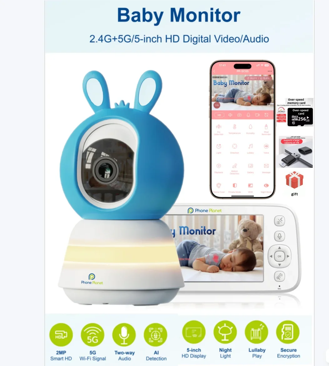 2.4G+5G Smart Home Security Camera Smart Life AI Baby Monitor with 5 inch Video Nigision 2-Way Audio Temperature Sensor Lullaby