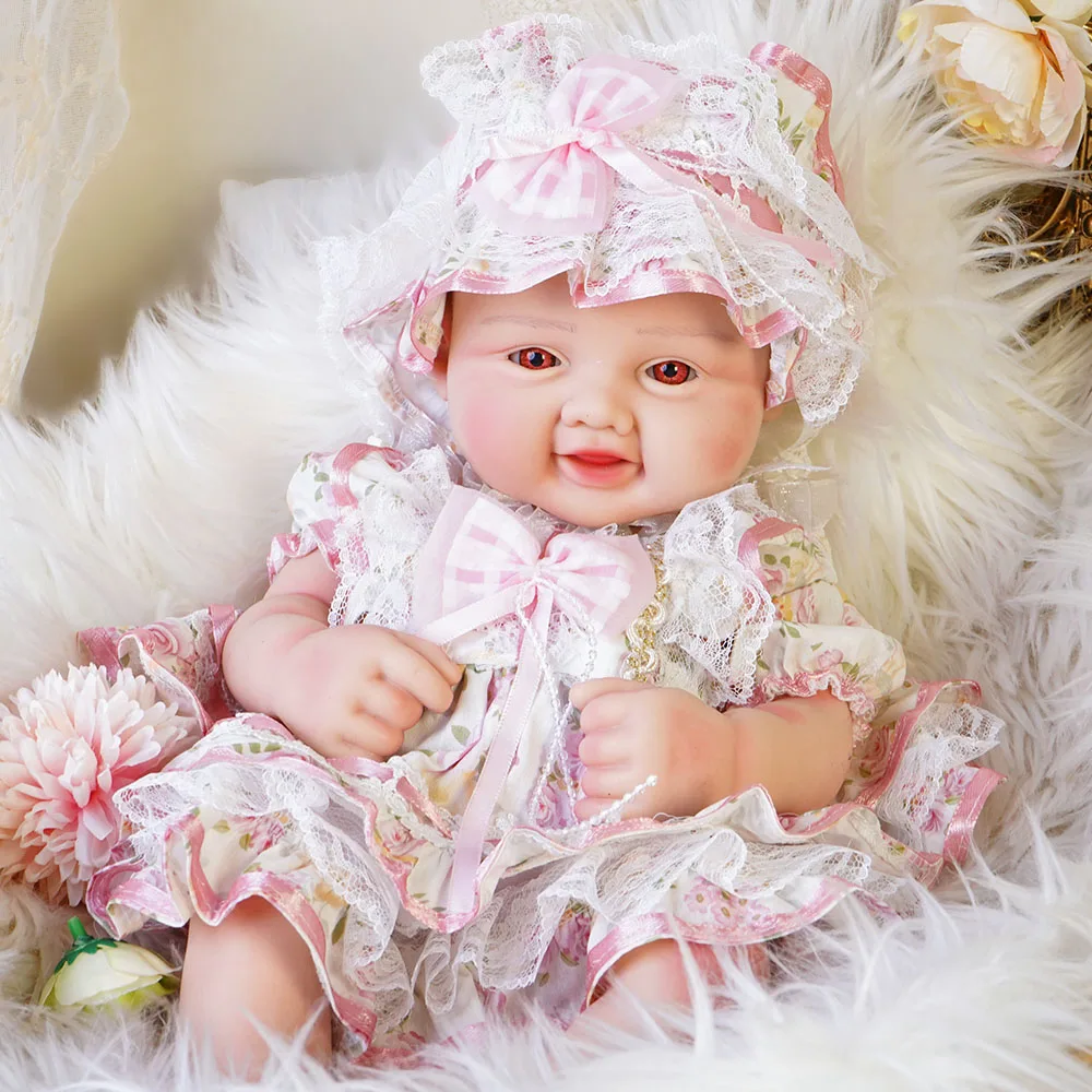 17.3" Full Body Solid Silicone Reborn Baby Girl Weighted 6.8Lbs 3D Skin Visible Veins Newborn Doll Kids Toy Anti-Stress