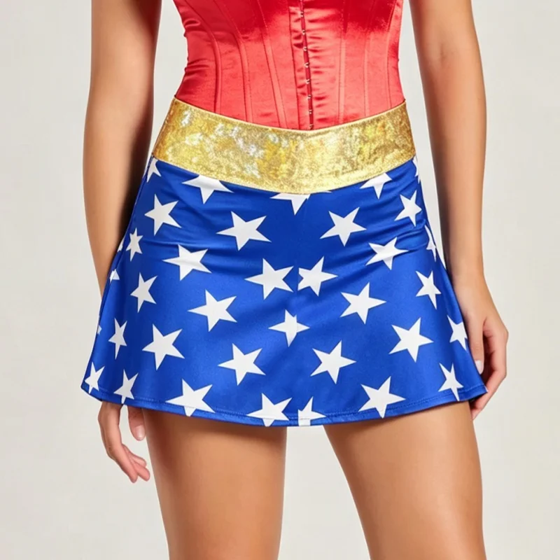 Womens Blue Star Print Mini Skirts Boy Shorts Halloween Superhero Costume Bottoms Y2k Streetwear