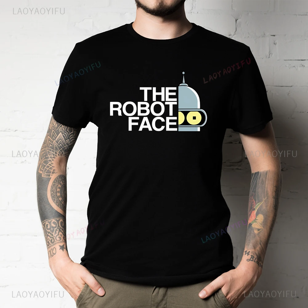 Funny The Robot Face Letters Men's and Women's Short Sleeve Printed T Shirt New Style Graphic Tees Unisex Tops Streetwear