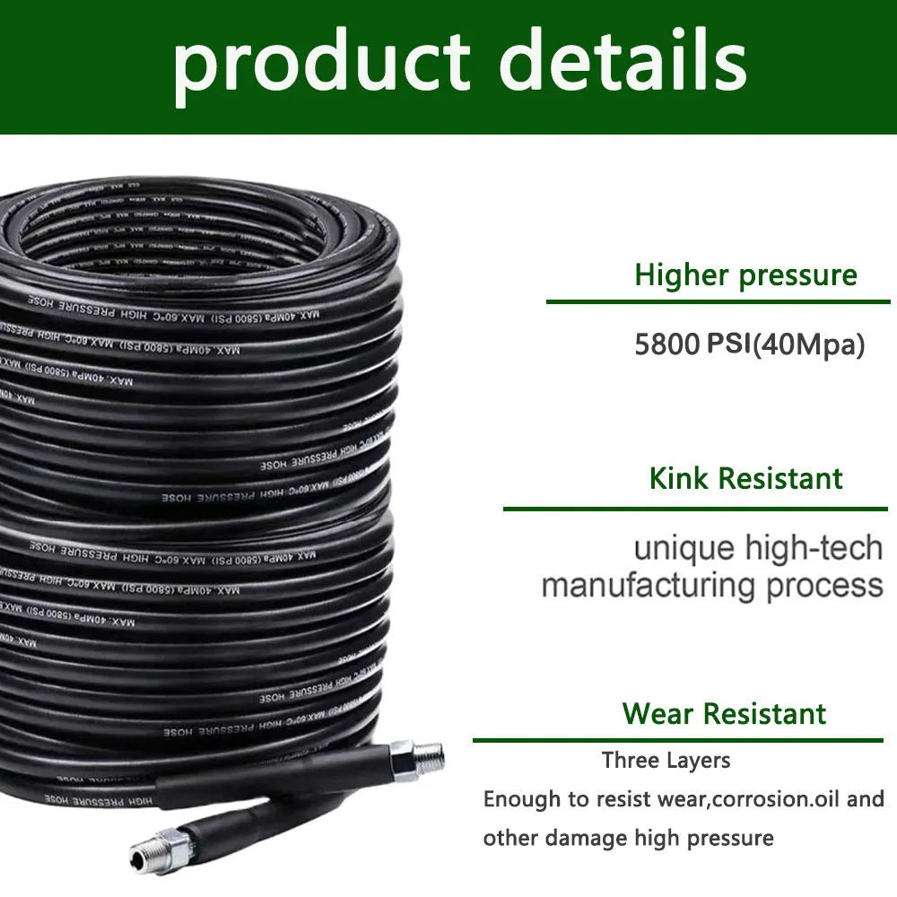 0.5~40M For Karcher K2K3K4K5K6k7,Black Sewer Drainage Cleaning Hose Pipe Cleaning Kit Rotating Nozzle Kit High Pressure Cleaning