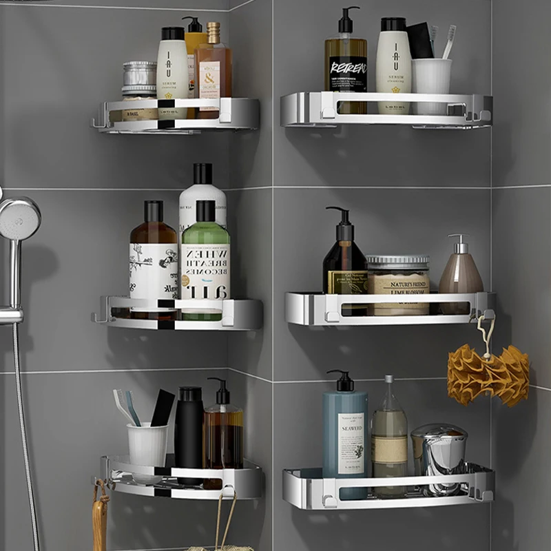 Stainless Steel Corner Rack Bathroom Storage Rack Kitchen Storage Rack No Punching Toilet Corner Storage Rack