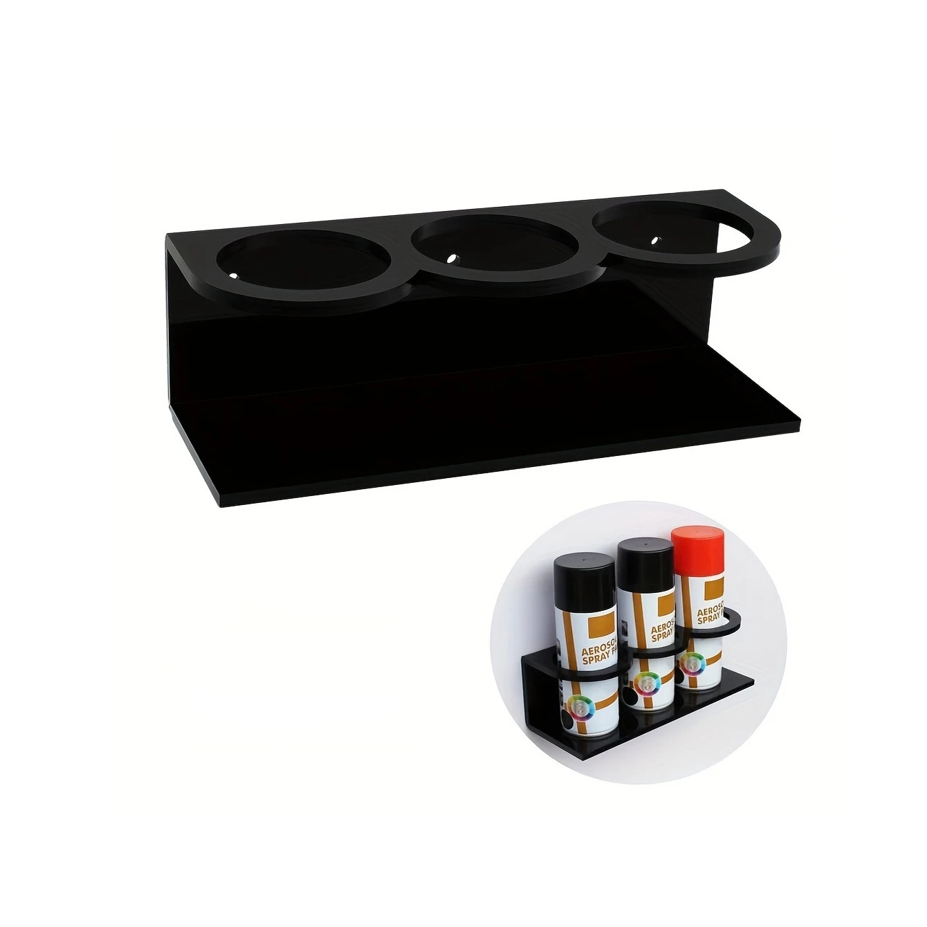 Wall Mount Black Acrylic Spray Can Holder, 3 Holes Spray Bottle Storage Rack, Home Garage Wall Organizer for Aerosol Cans