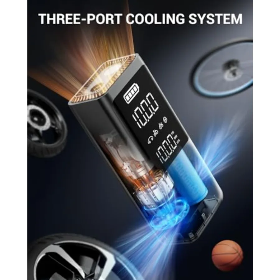 منفاخ إطارات محمول مع ضاغط هواء لاسلكي 150 رطل لكل بوصة مربعة ومقياس ضغط مدمج لتضخم إطارات السيارة في حالات الطوارئ