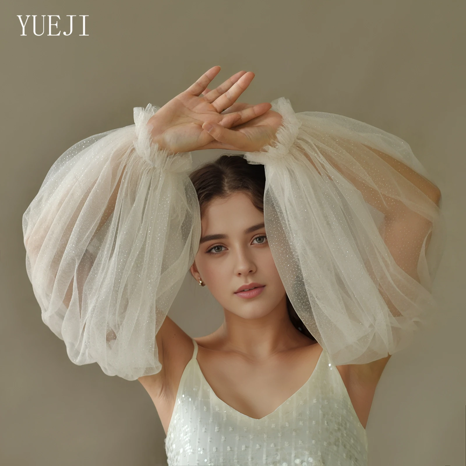 YUEJI Lightweight Breathable Mesh Long Women's Shoulder Sleeves for Bride Sleeveless Wedding Dress and Party Dance VM10-X