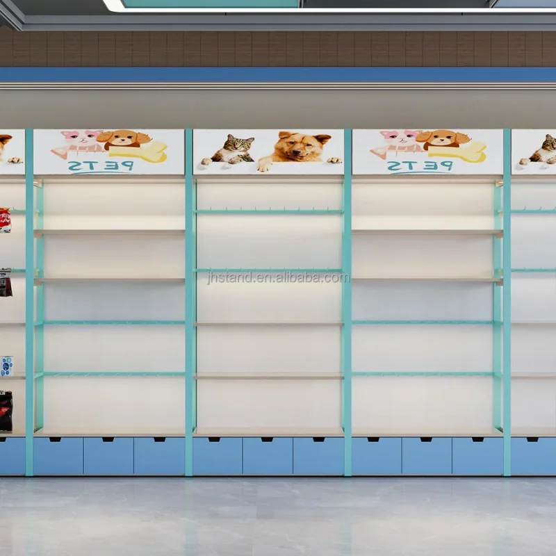 custom.Retail Pet Food Toys Shop Display Shelves Snake Counter Popup Lovely Blue Color Pets Supermarket Display
