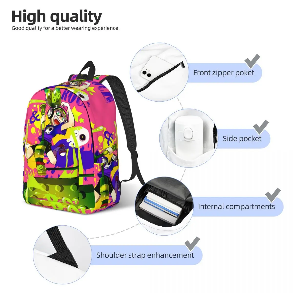 Mochila Splatoon Rock Roll para crianças, mochila escolar para estudantes, mochila Game Octopus, Kindergarten Primary Bag, meninos e meninas