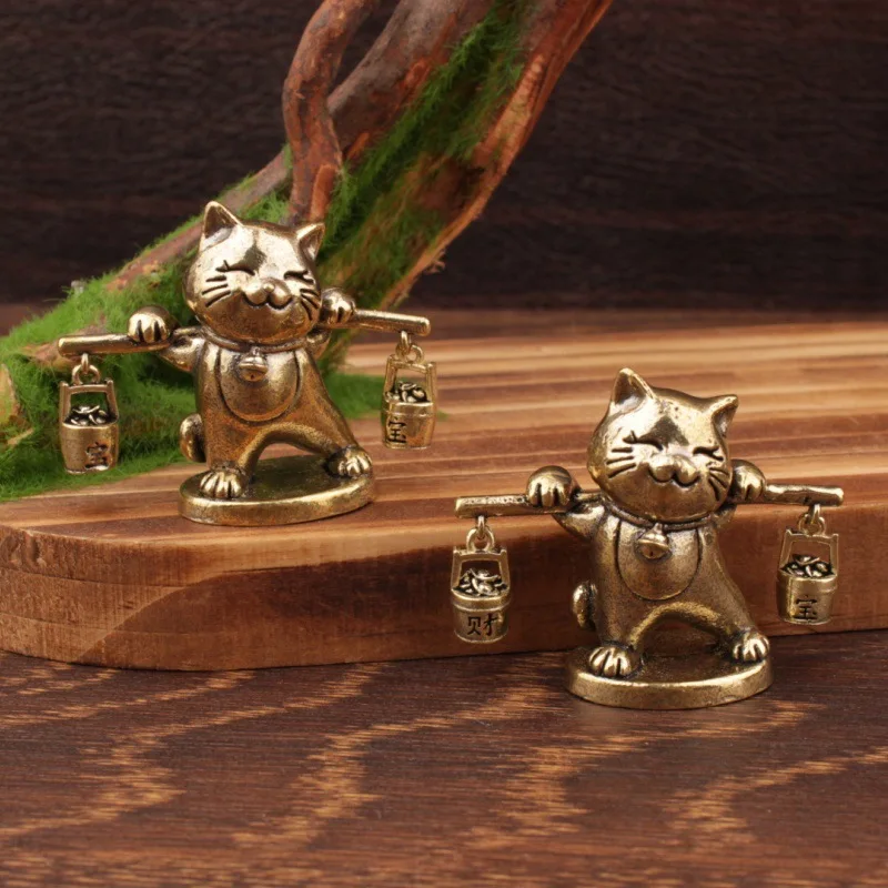 1 pieces of brass retro small ornaments, kitten fortune-drawing ornaments, lucky cat ornaments Chinese style