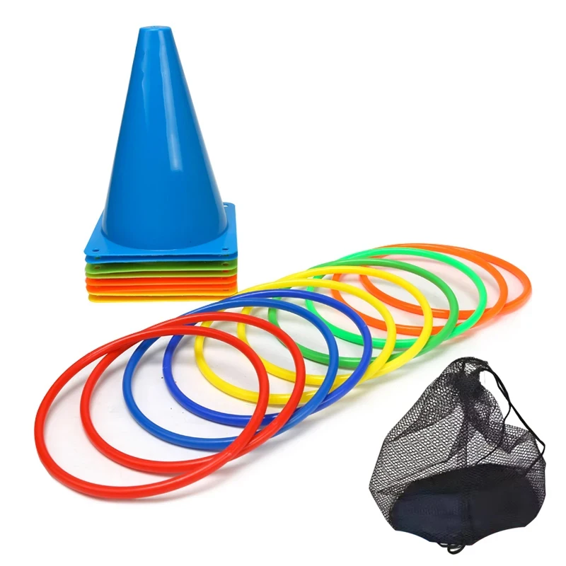 Collare per secchiello per ostacoli Ostacolo per addestramento di calcio in plastica Gioco per genitori e figli per bambini Giocattolo interattivo per collare a secchiello da lancio