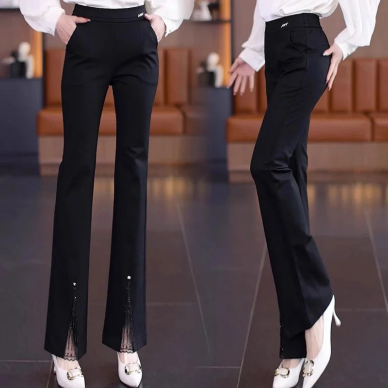 

Casual Black Elegant Suit Flared Pants for Women Summer Slimming Versatile High Waist Draped Bell-bottom Pants