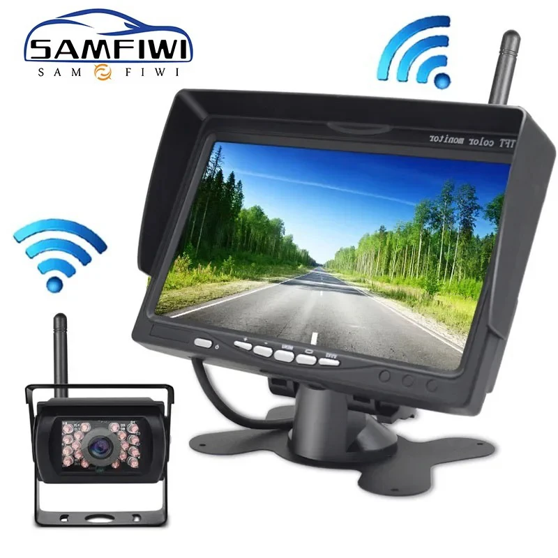 

7 Inch Car Monitor Screen Wireless Rear View Camera For Truck Bus RV Reverse Image Night Vision Rearview Mirror