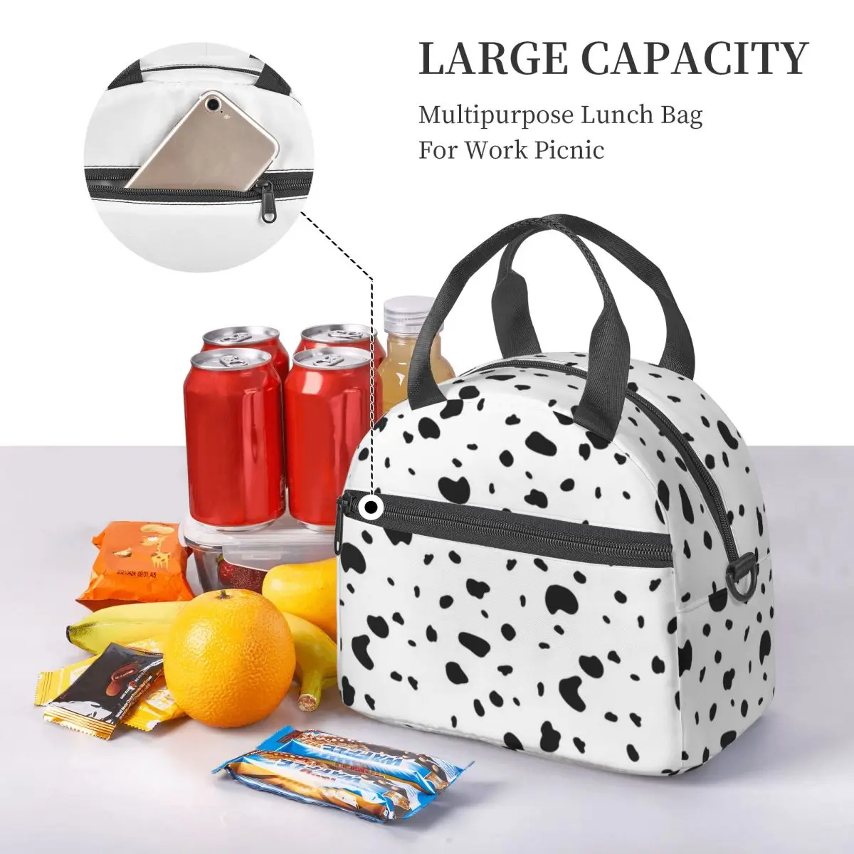 Dalmatian branco e preto dálmata cão almoço sacos isolado bento caixa almoço tote sacos de piquenique saco térmico para mulher viagem