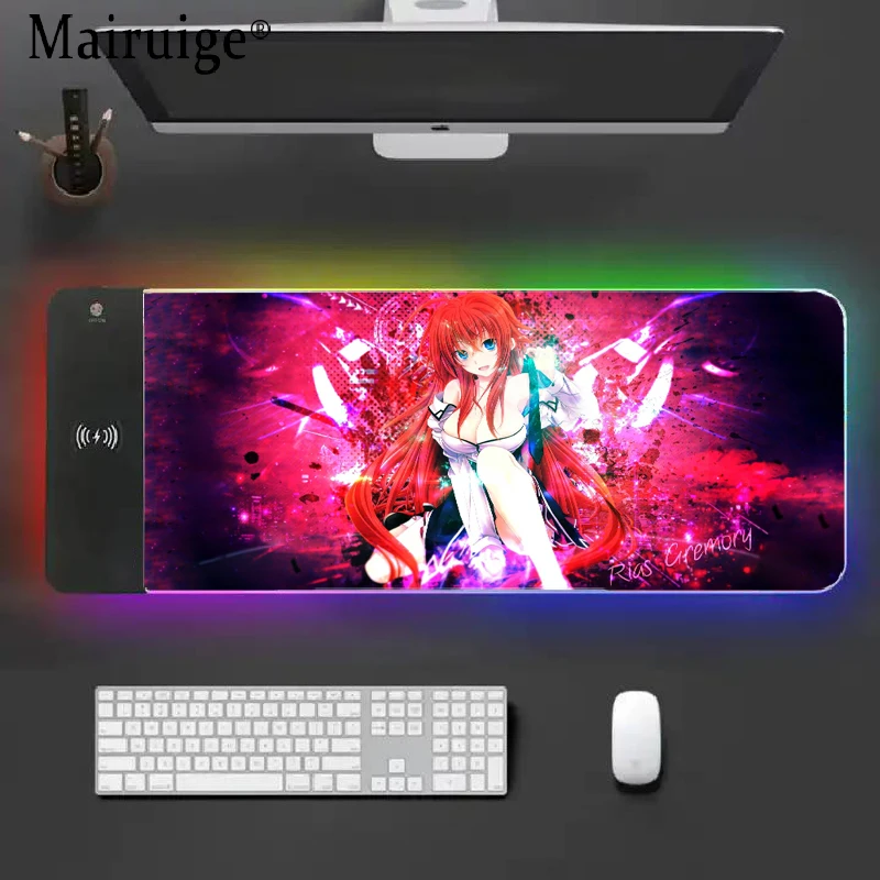 Mairuige New Wireless Charging RGB Mouse Pads Rias Gremory Table Carpet Mouse Mat High School DxD Desk Pad Xxl Kawaii Desk Decor