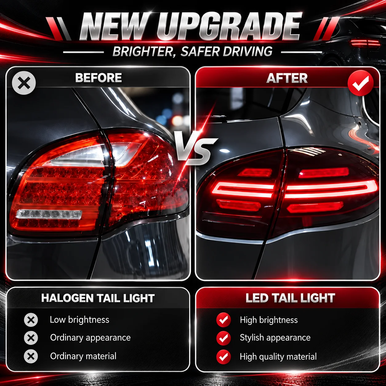TYPY 4Pcs Full LED Tail Lights for Porsche Cayenne 958 958.1 2011-2014, Rear Taillight Assembly with Brake Reverse Parking Lights, Plug and Play Auto Upgrade Replacement Accessories