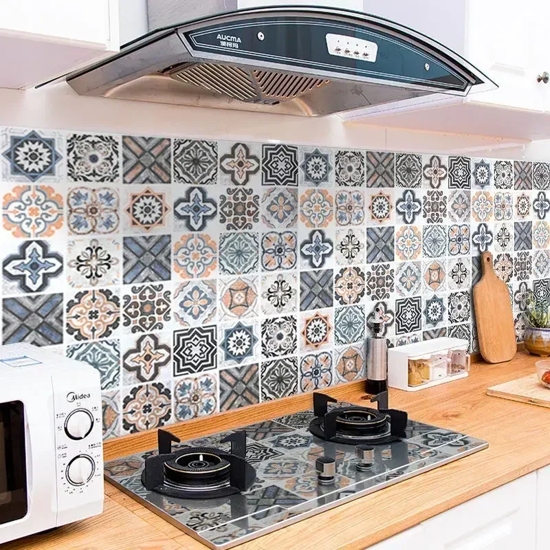 40/60cm Oil Proof Kitchen Furnitur Wall Stickers Self Adhesive  Bathroom Tile 3D Waterproof Vinyl Cabinet Wallpaper