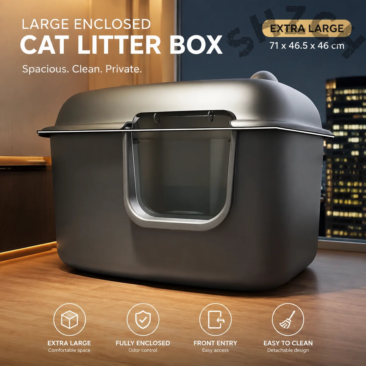 Extra-Large High-Sided Enclosed Cat Litter Box with Odor Control and Splash Guard