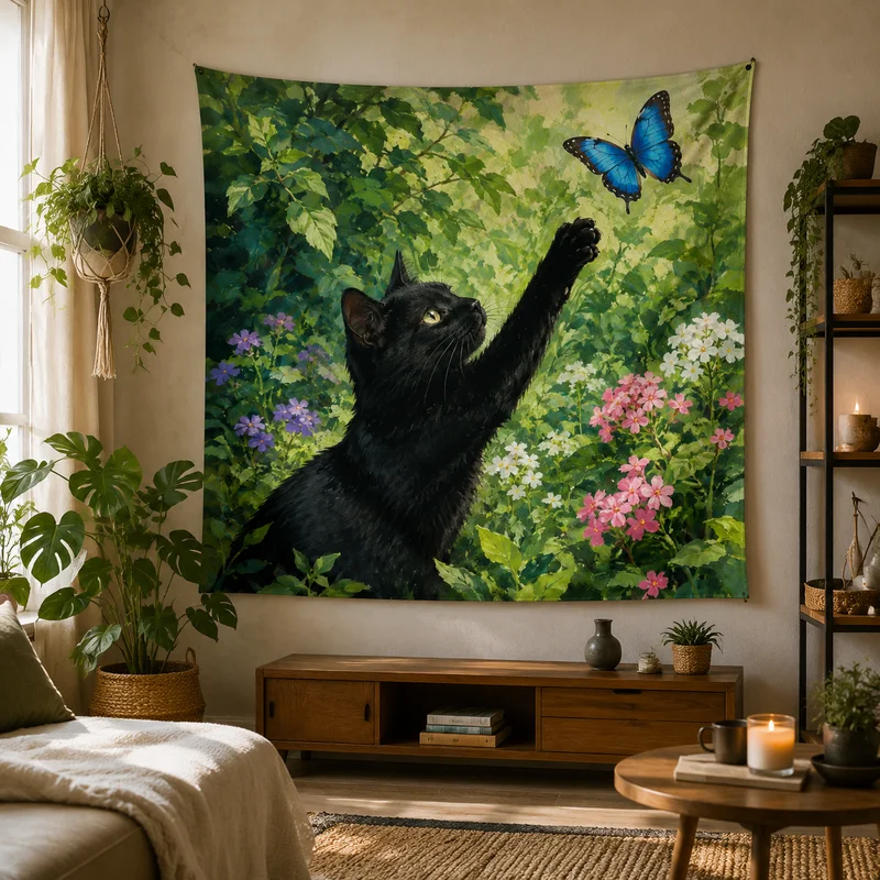 VIKAMA Cute English Bulldog Tapestry, Cartoon Puppy Wall Hanging, Fresh and Adorable Pet Print Tapestry, Home Decor