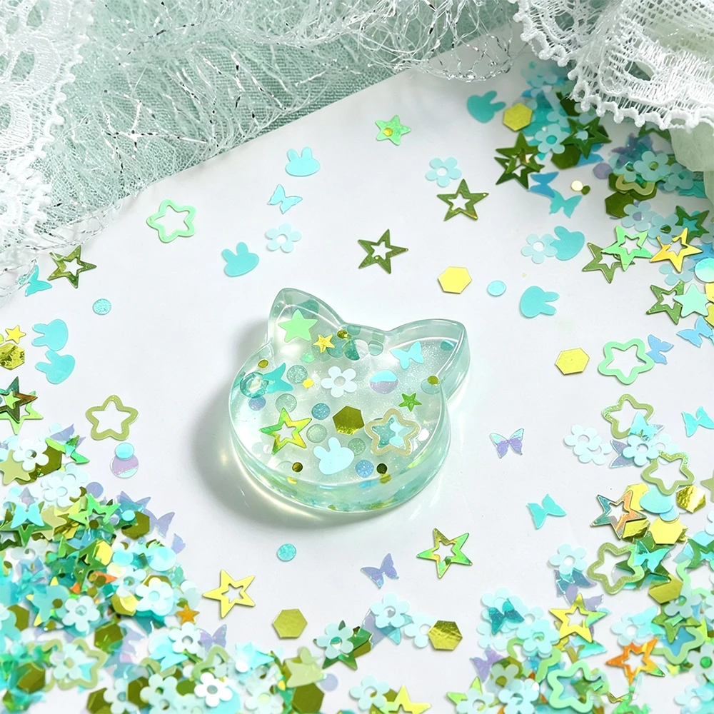 5g Mint Green Bunny Stars Resin Fillers Sequin Iridescent Glitter Epoxy Filling Flower Butterfly Flakes DIY Resin Jewelry Making