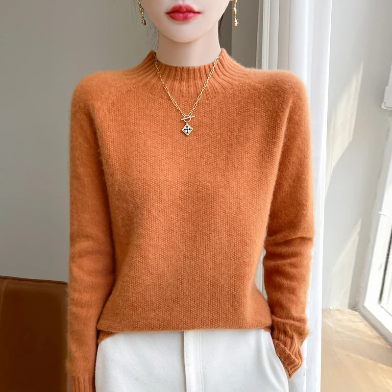 

100% merino wool autumn and winter new ladies' sweaters first-line ready-to-wear Gui Huazhen semi-high neck pullover knitted cas