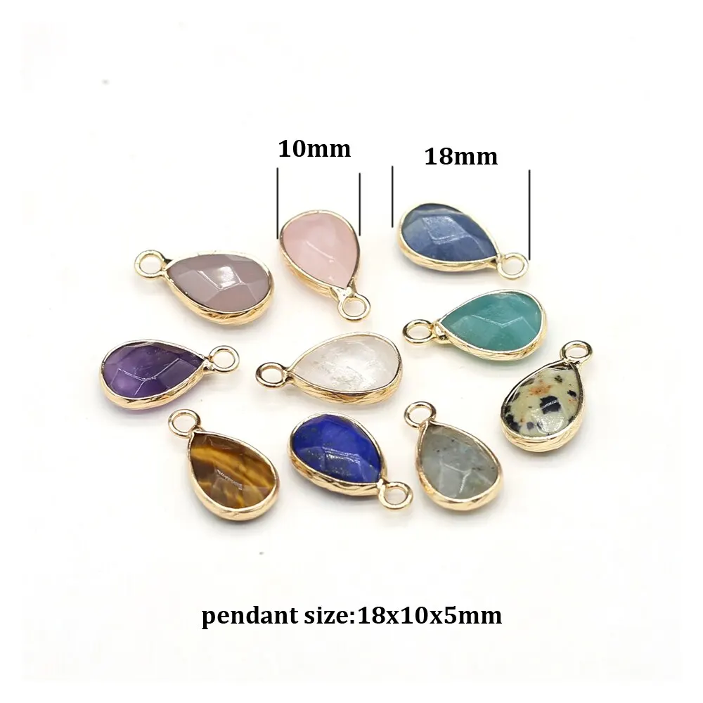 18x10mm Teardrop Pendant Natural Amethyst Lapis Lazuli TIGER'S Eye Quartz Charms for Jewelry Making DIY Necklace Earrings 5pcs