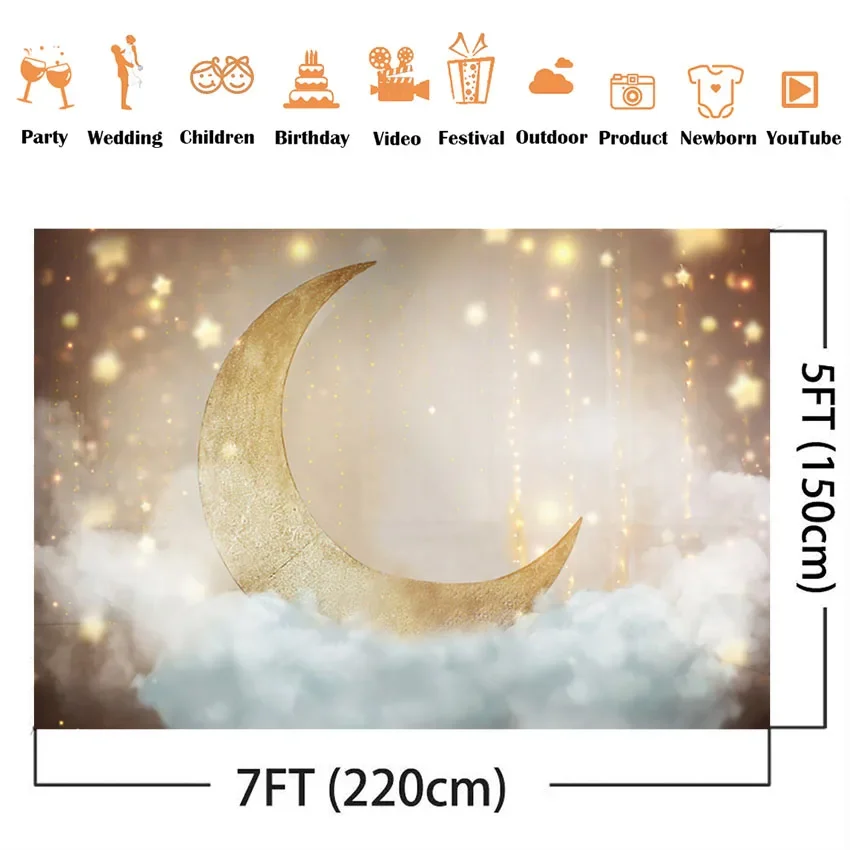 Dreamy Moon Star Cloud Newborn Baby Shower Birthday Party Backdrop Photography Children Background For Photo Studio Photocall