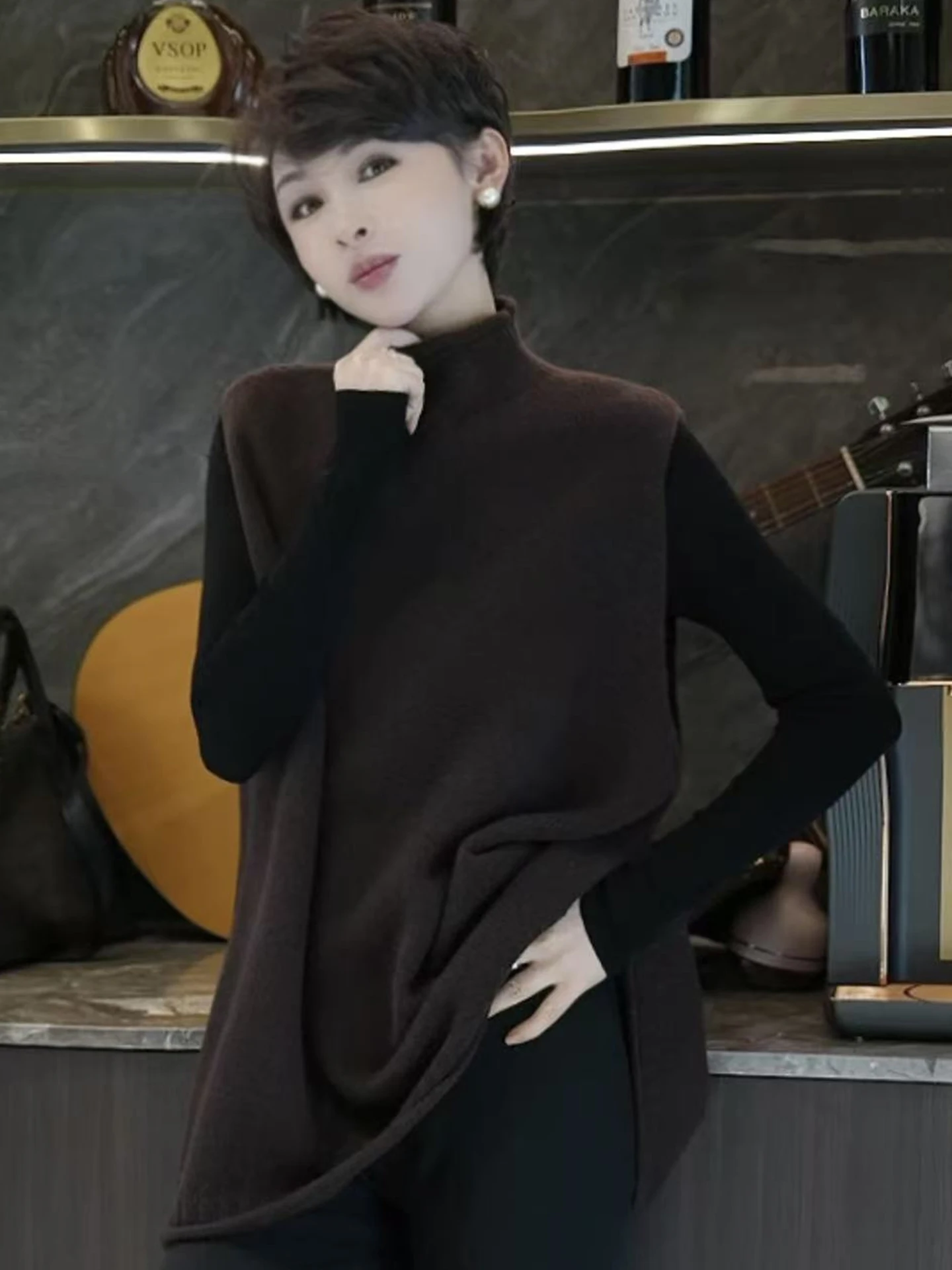 

Thiened High Collar Svel Knitted Vest Women's Faion Simple Sle Pure Color Autumn Winter Top Slimming Trendy