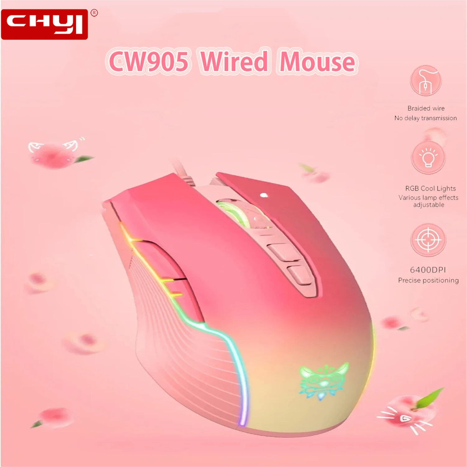 

New CW905 Game 6400DPI Wired Mouse RGB Color Light Effect Ergonomic Design Suitable for Laptop Desktop Office Gaming Mouse