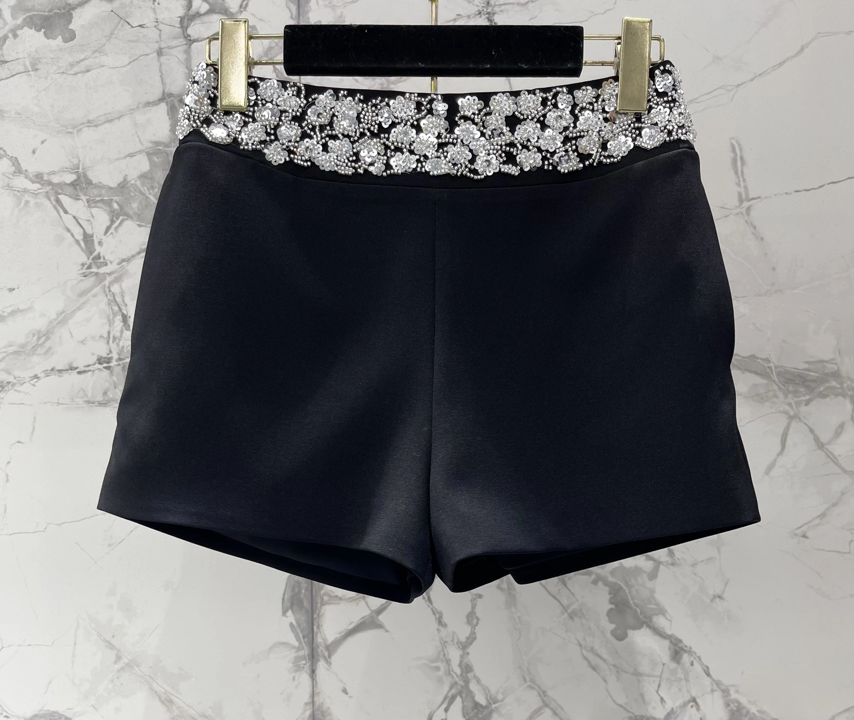 

Укороченные брюки с высокой талией, облегающие, с блестящими бусинами, модные, элегантные, визуально удлиняющие ноги, для повседневной носки, из полиэфирного волокна