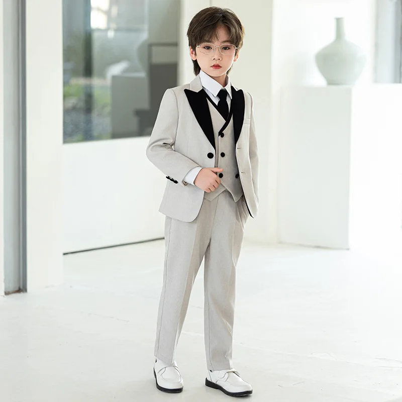 Spring Autumn Boys British Style Suit Set Flower Girl Wedding Dress Children Piano Host Recitation Gentleman Costume