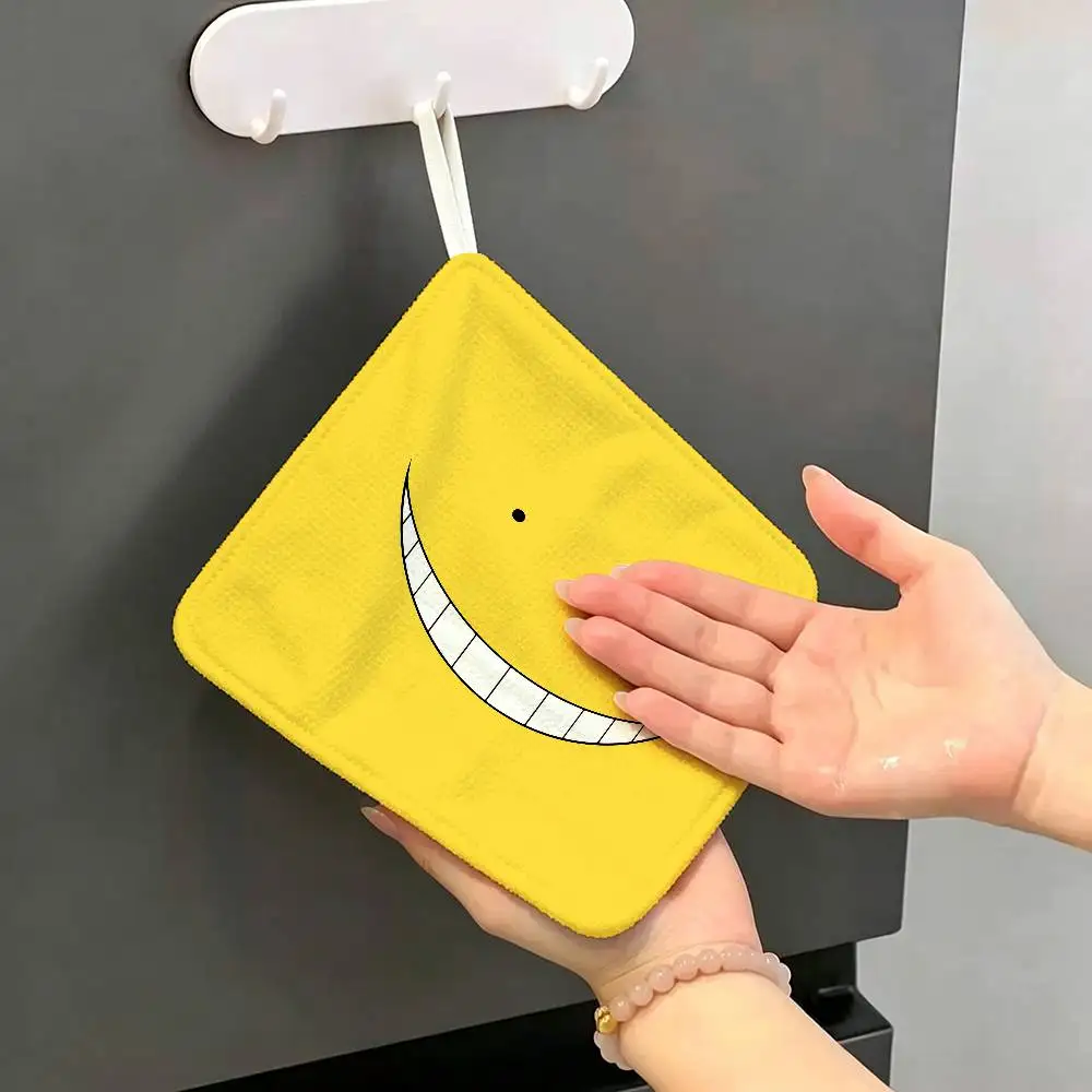 Japan Anime Assassination Classroom Thickened Polyester Cotton Hanging Towel, High Absorbent Hand Wiping Towel for Indoor Use