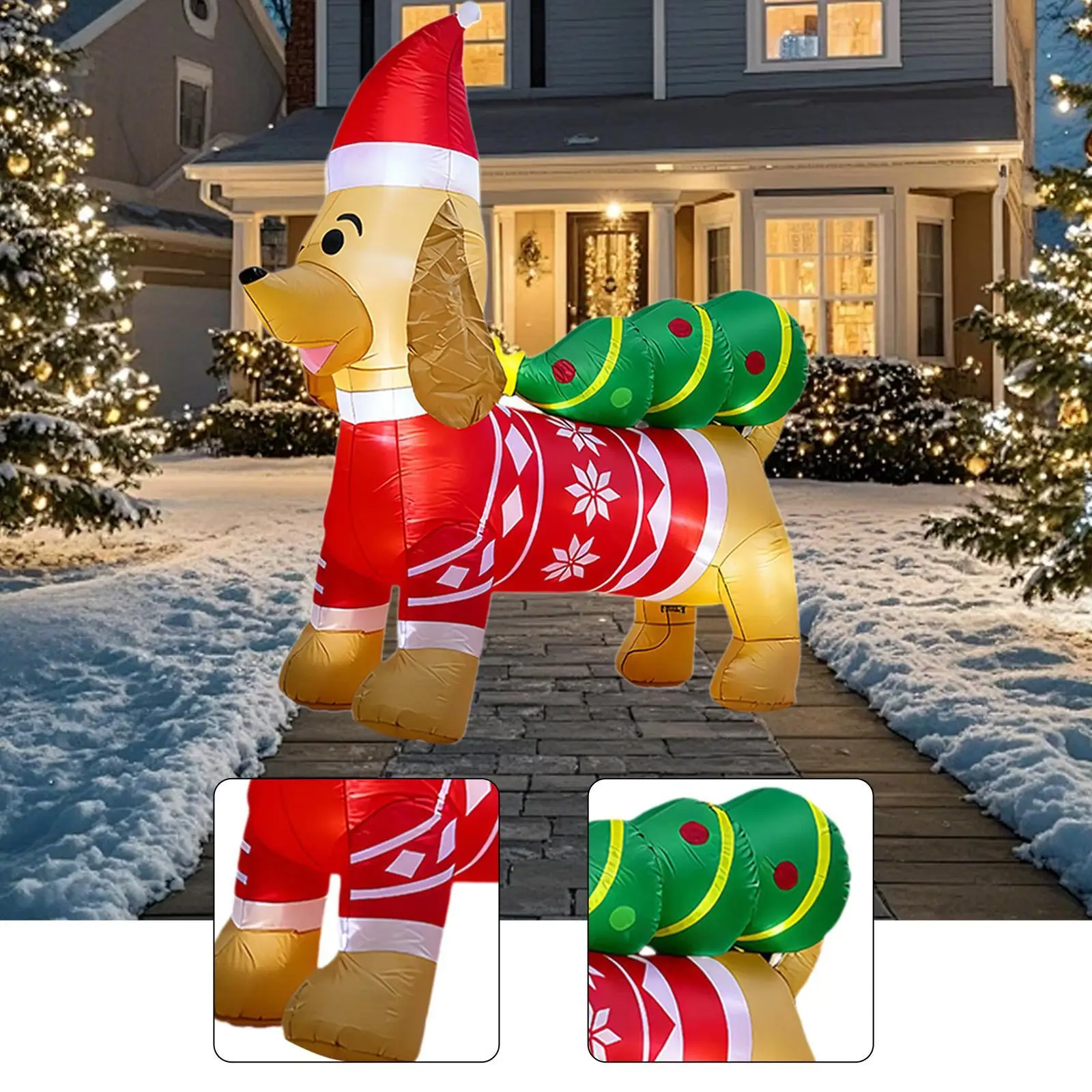 

Надувная такса, рождественское украшение для двора, встроенные светодиодные фонари, полиэстеровое рождественское украшение для наружного газона, сада