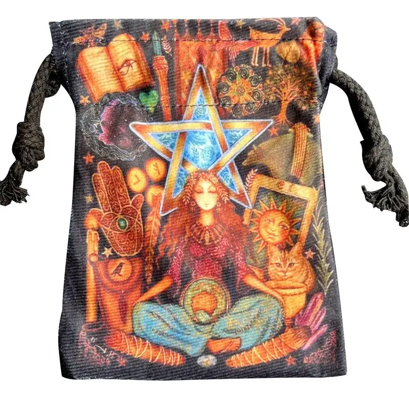 Tarot Card Storage Bag Oracle Divination Fate Deck Board Game Double-Sided Print Jewelry Dice Bag Mini Drawstring Bag