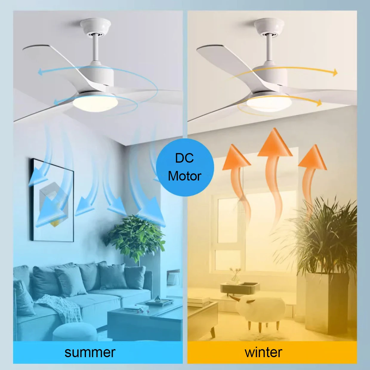 36/42/52 Inch white Black 3 ABS Blade Pure Copper DC 30W Motor Ceiling Fan With 24W LED Light Support Remote Control