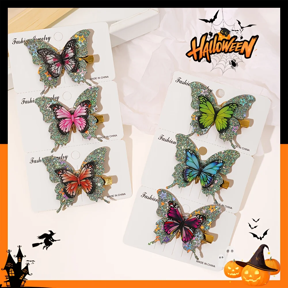 

6 шт., заколки-бабочки в темном стиле на Хэллоуин, подарки для украшения Хэллоуина для девочек