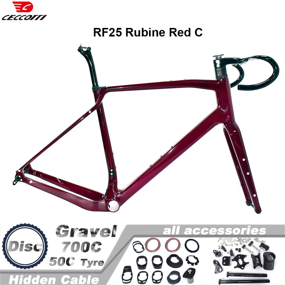 

CECCITTI DIY Цветная гравийная рама Полностью карбоновый гравийный велосипедный каркас Набор дисковых тормозов Max 700x50C Шины T47 T Велосипедные рамы