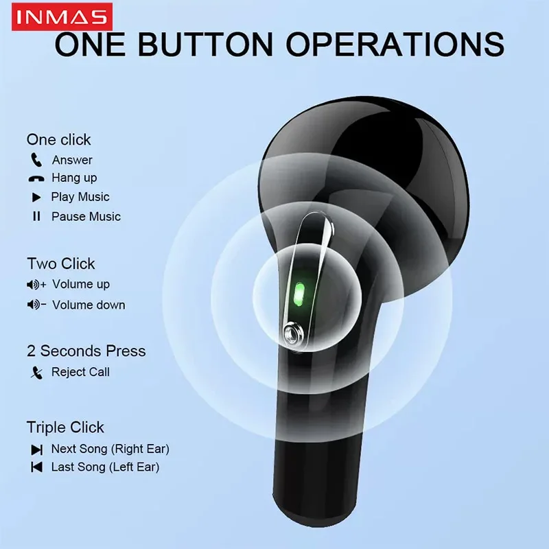 INMAS J97 In Ear Wireless Headphone New LED Display Bluetooth5.2 Earphone Sport Touch Control Headset With Mic For Android iOS