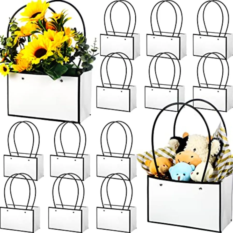 

12 Pcs Paper Flower Gift Bags Graduation Bouquet Bags with Handle Waterproof Empty for Flowers Rec Floral Arrangements Packagin