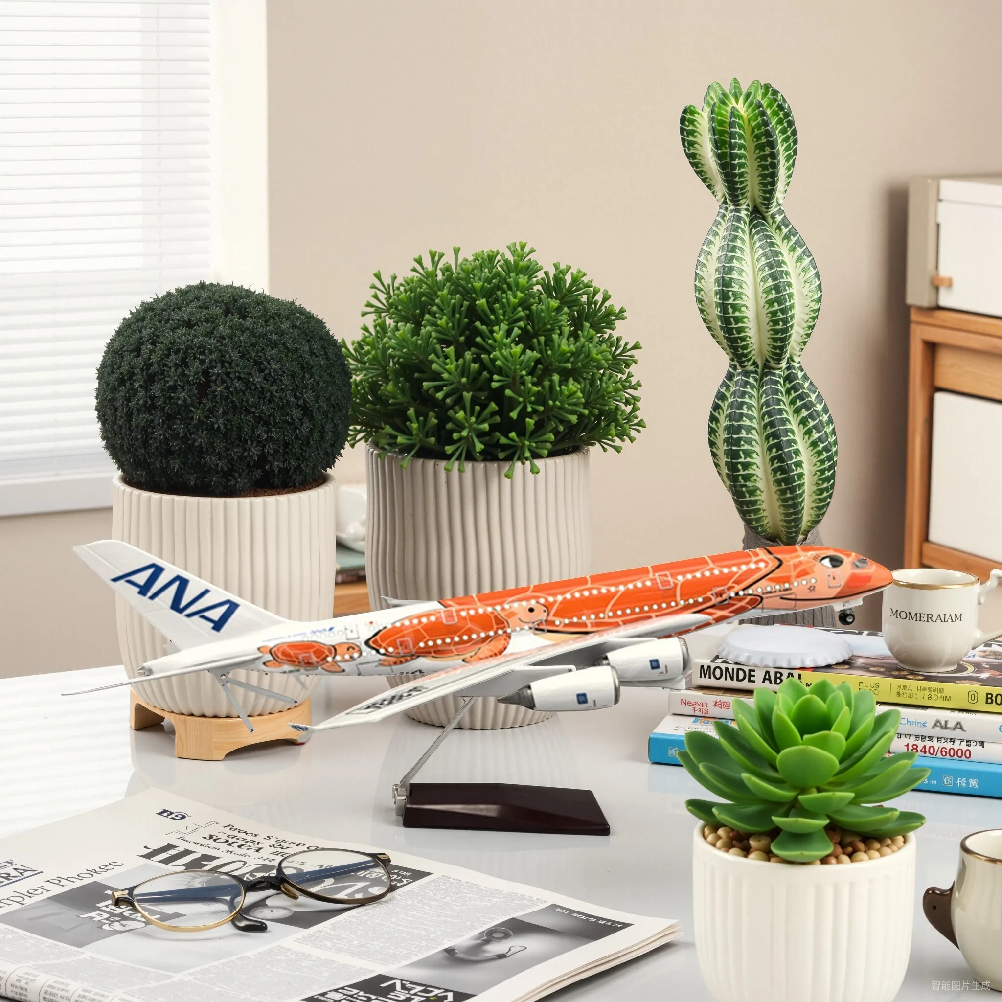 

47cm a380 Cartoon Turtle Airplane Model Airbus380 Resin Plane Model With Light Home Collection for Enthusiast Decor Item