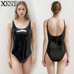 XClocKNYoung BLACK PU swimsuit Sexy Women Swimwear Japanese High Cut One Piece Female Bather Bathing Summer Suit Swim