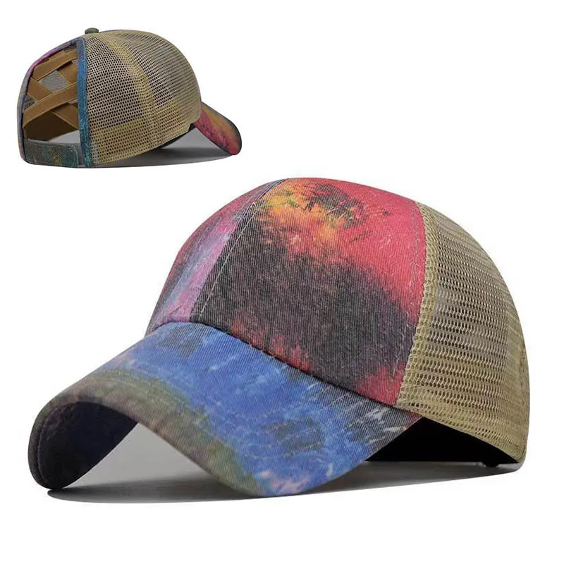 

Washed Cross Ponytail Baseball For Women Vintage Outdoor Sun Protection Cap Solid Color Trucker Cap Snapback