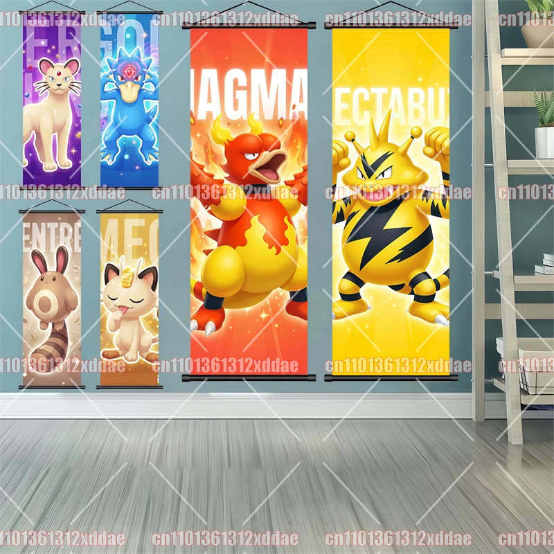 

HD Creative Scroll Painting Anime Pokemon Poster Meowth Machamp Electabuzz Poliwhirl Room Decoration Niche Gift Hanging Picture